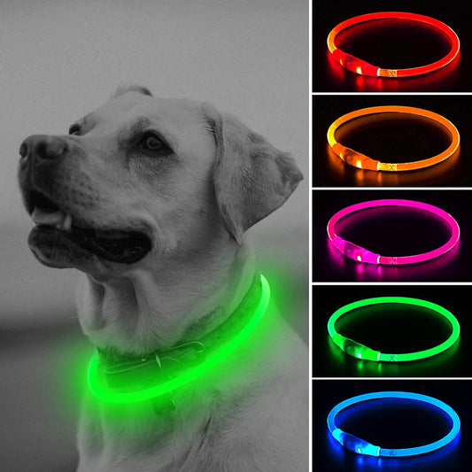 LED Dog Collar Necklace, USB Rechargeable Pet Safety Collar, TPU Cuttable Glowing Light for Your Dogs Running at Night (Neon Green)