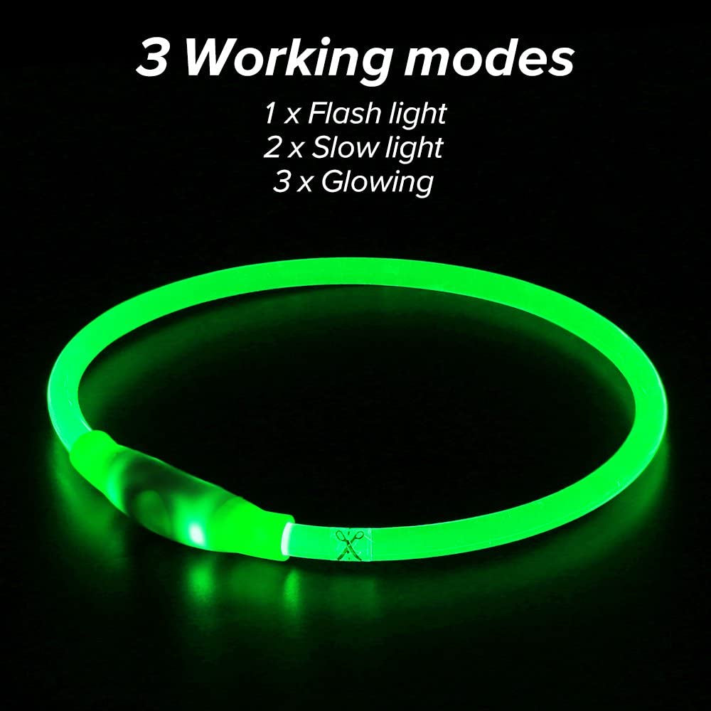 LED Dog Collar Necklace, USB Rechargeable Pet Safety Collar, TPU Cuttable Glowing Light for Your Dogs Running at Night (Neon Green)